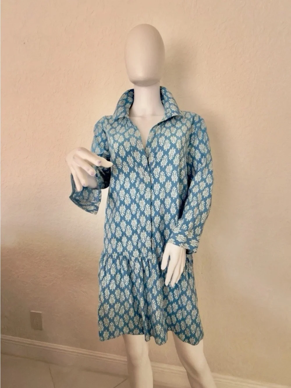 Zara Sky Blue Printed Mini Shirt Dress